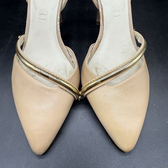ALDO Pointed Toe Beige Pump Heel Womens Size 6.5 Gold Trim - Picture 4 of 10